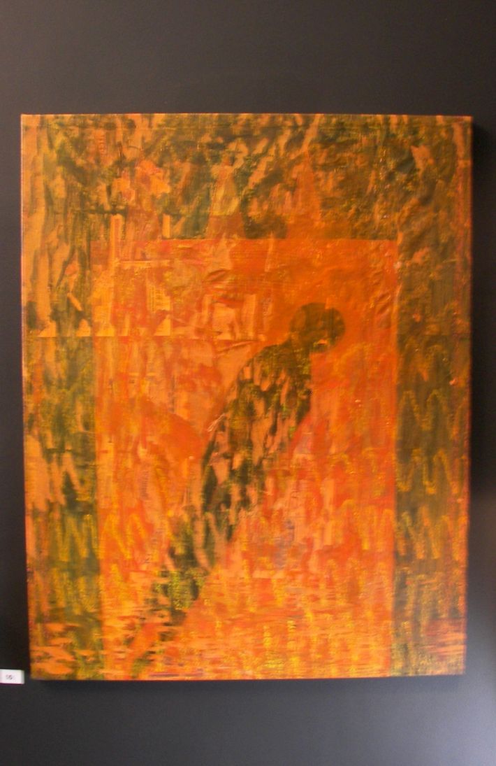 Tittel; Det brennende huset. Materiale; acryl på lerret, format; 1,4x1,1 m, årstall; 2010.